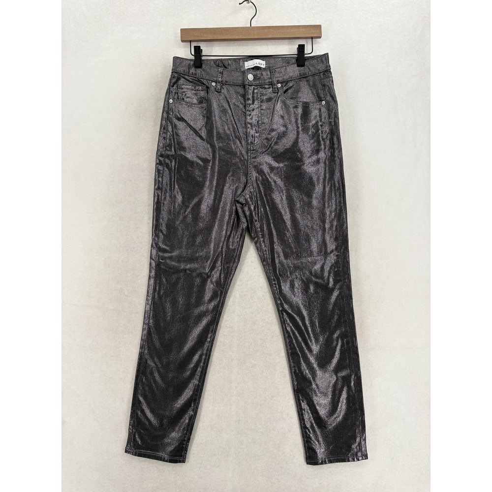 LOFT The Skinny Jeans Womens 10 Silver Charcoal Wash High Rise Stretch Coated